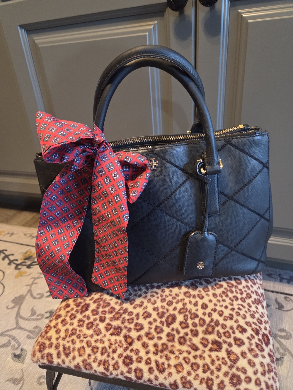 Tory Burch Black Tote/Crossbody Bag/Dust Bag/Scarf